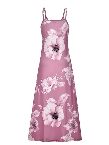Vestido informal de tirantes finos con cuello redondo y estampado floral hasta el tobillo